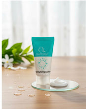 Astraaz moisturizing lotion on a wooden surface with a blurred background